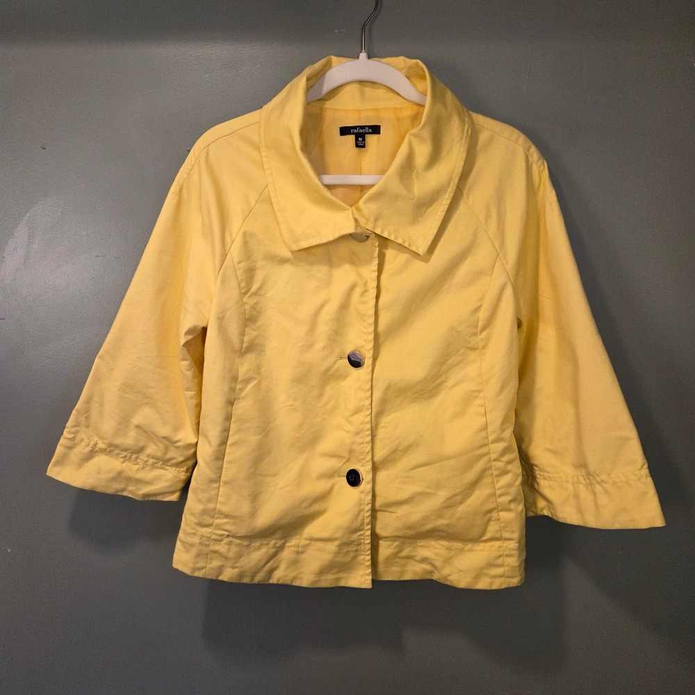 Rafaella Women's 3/4 Sleeve Cotton Shacket Lightweight Jacket, Size M, Yellow
